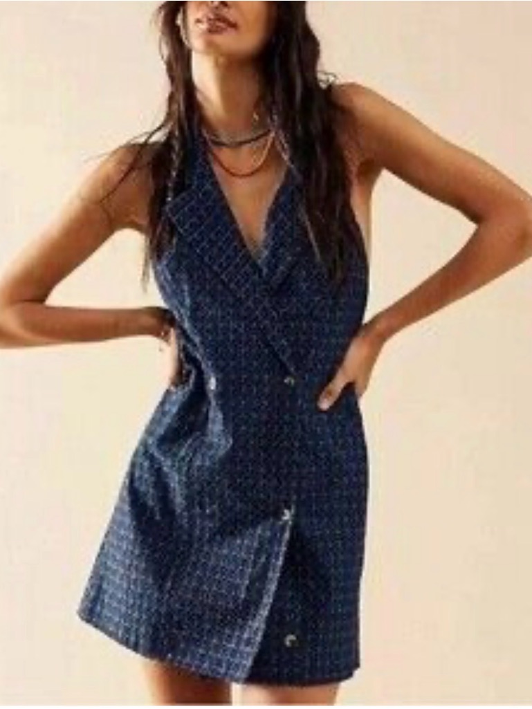 Free People Navy Blue Sleeveless Blazer Mini Dress